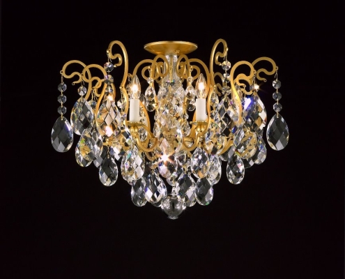 Diameter: 21 inches<br>Length: 16 inches<br>Lights: 6<br>Crystal: HH, HG, SP, ST<br>Finish: Gold, Silver